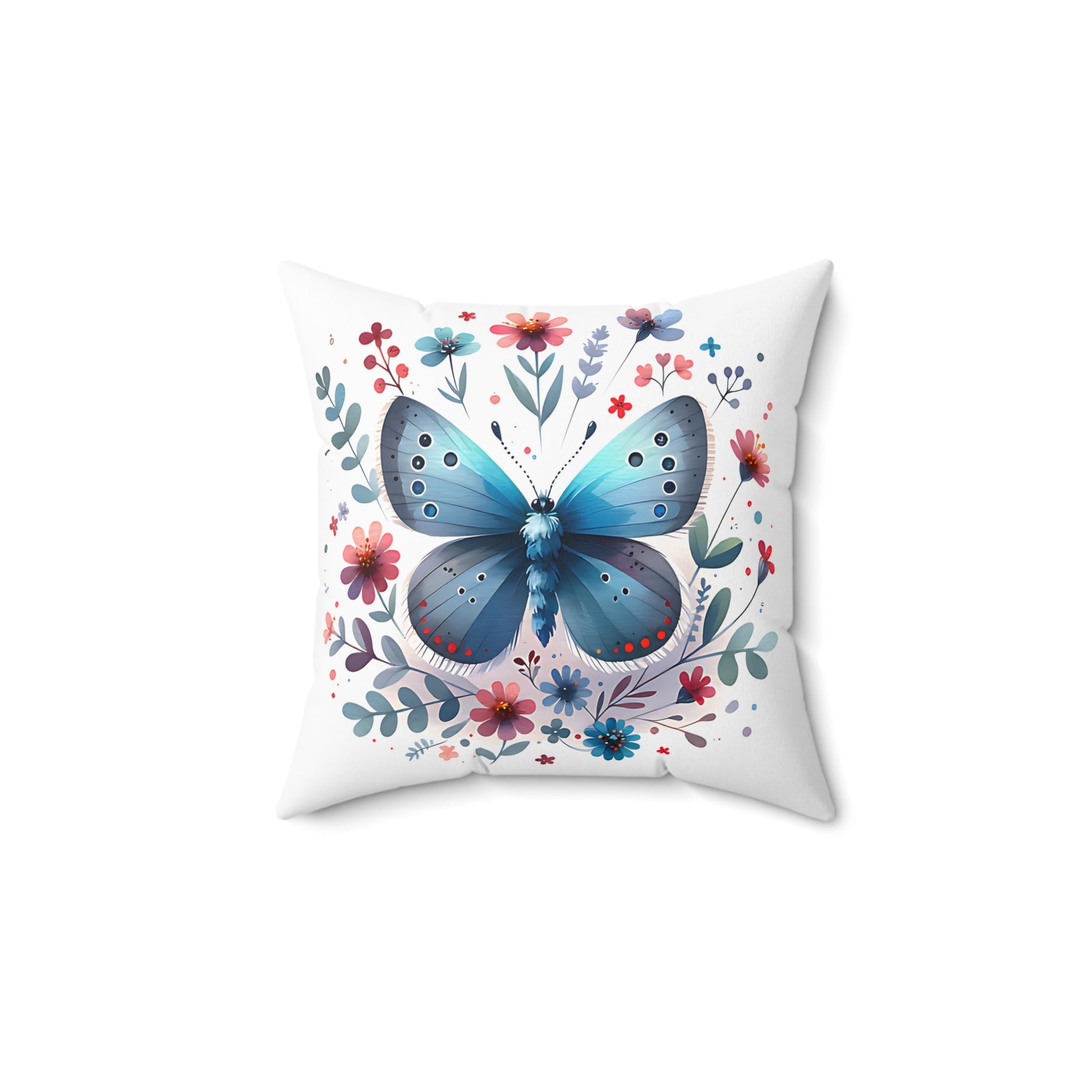 Blue Butterfly Floral Square Pillow