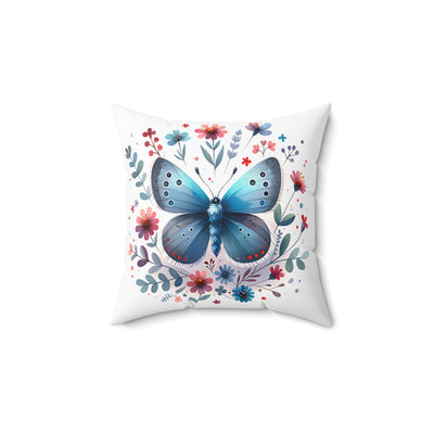 Blue Butterfly Floral Square Pillow