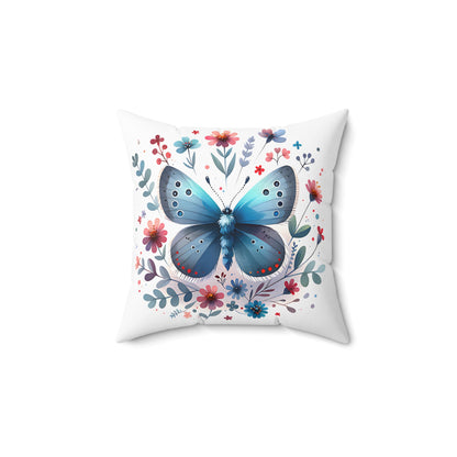 Blue Butterfly Floral Square Pillow