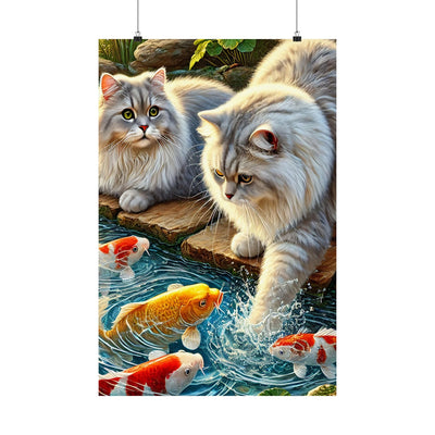 Charming Cat & Koi Pond Vertical Poster