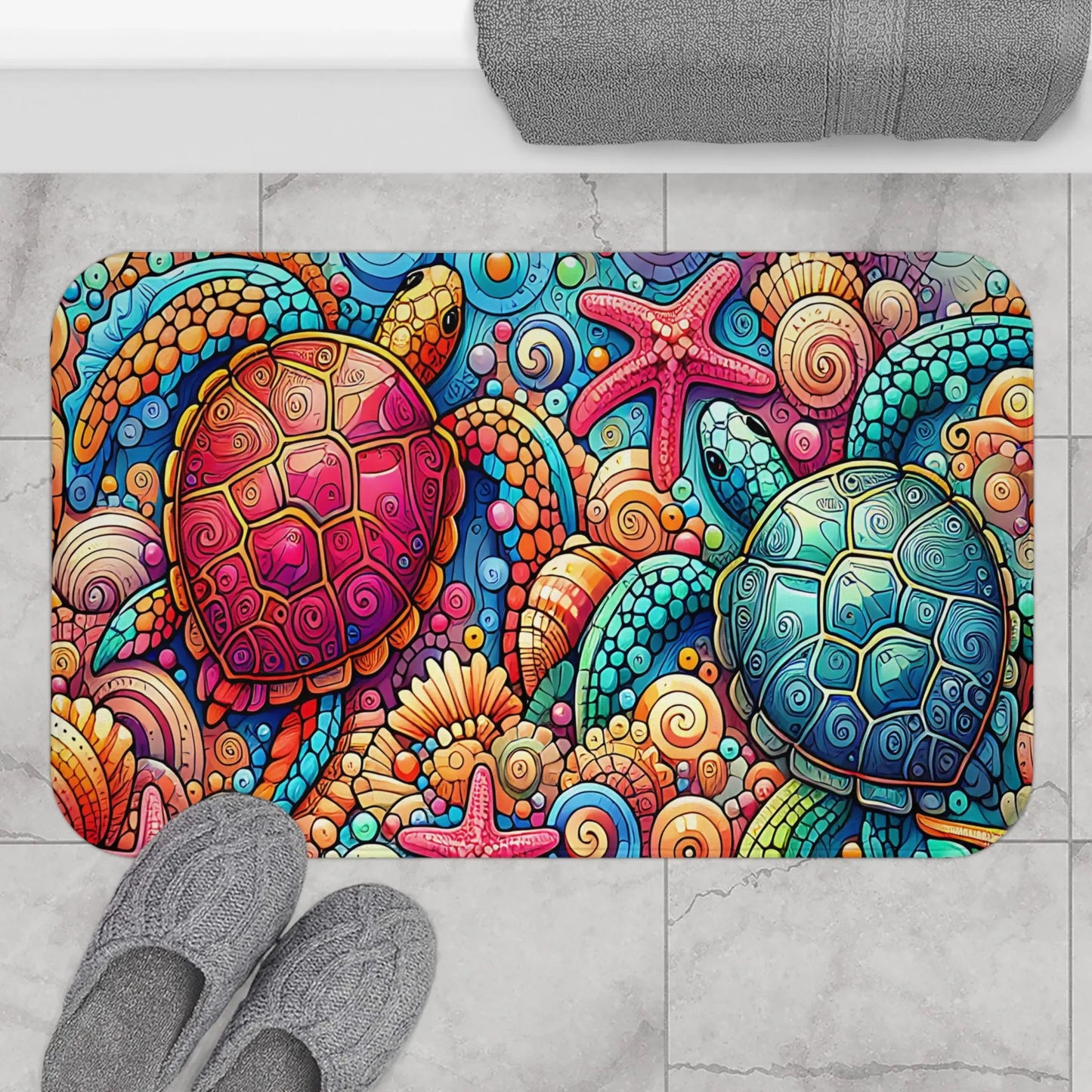 Colorful Sea Turtle Bath Mat