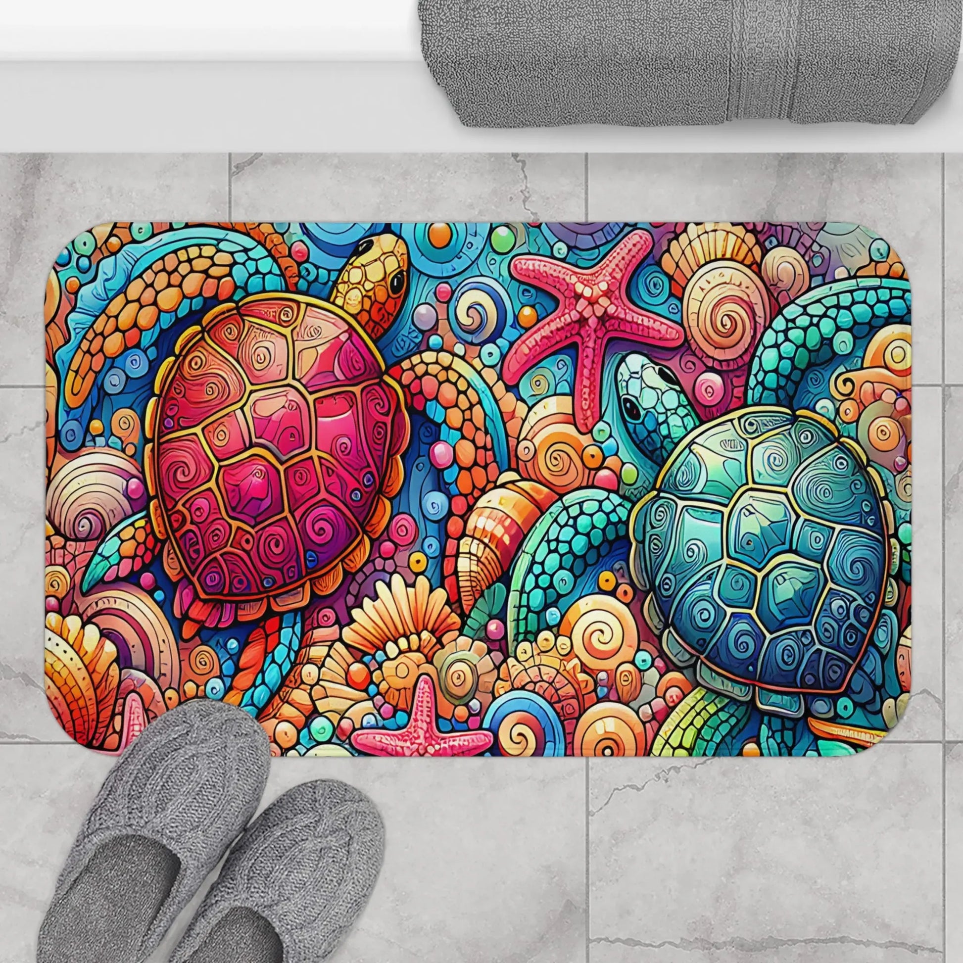 Colorful Sea Turtle Bath Mat