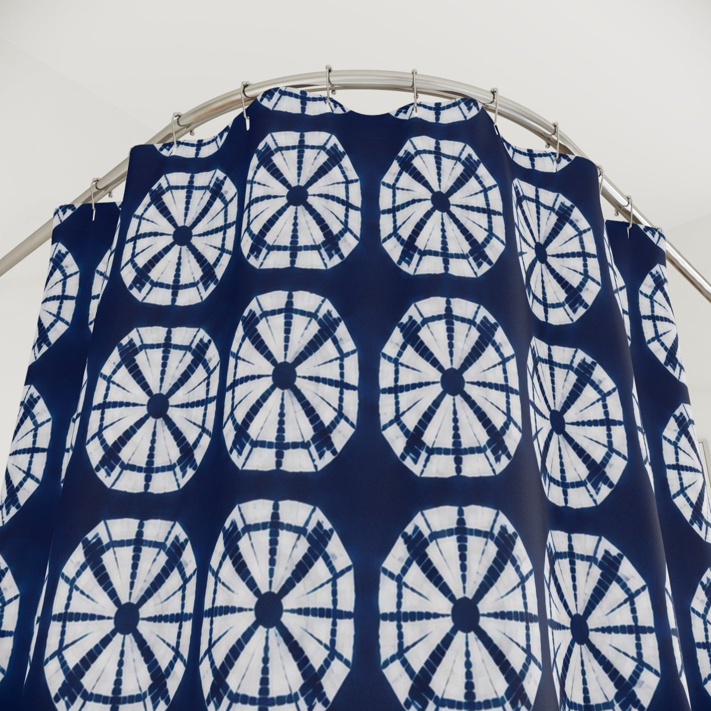 Japanese Shibori Indigo Shower Curtain - Navy Blue Tie-Dye Pattern, Boho Bathroom Decor, Artisan Style, Water Resistant, Bath Makeover Gift