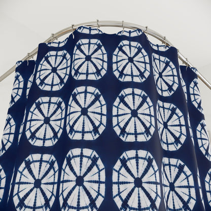 Japanese Shibori Indigo Shower Curtain - Navy Blue Tie-Dye Pattern, Boho Bathroom Decor, Artisan Style, Water Resistant, Bath Makeover Gift
