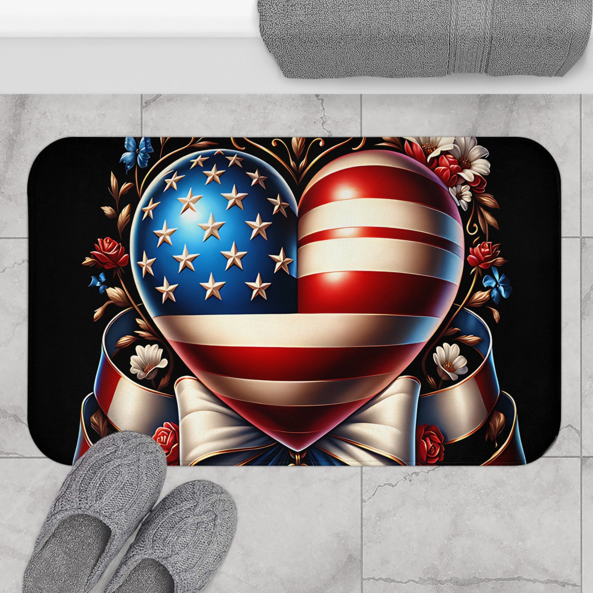 Patriotic Heart Bath Mat