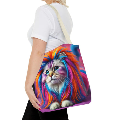 Colorful Rainbow Lion Cat Tote Bag