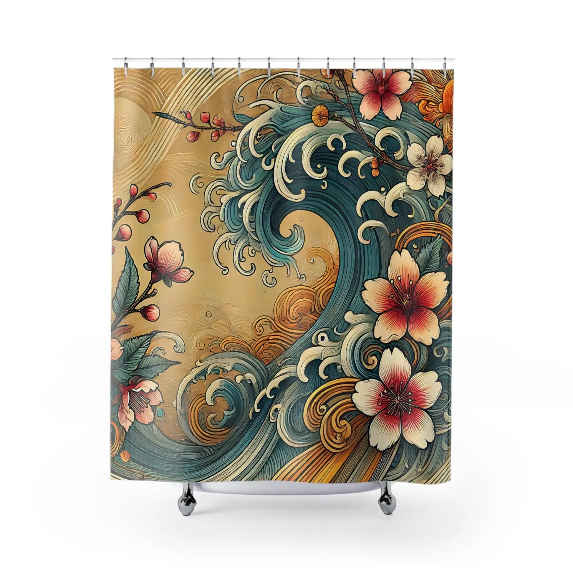 Ocean Wave Cherry Bloom Shower Curtain