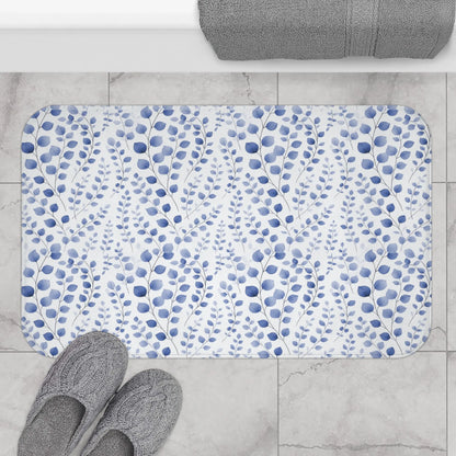 Blue Botanical Pattern Bath Mat
