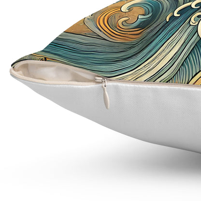 Ocean Wave Floral Throw Pillow