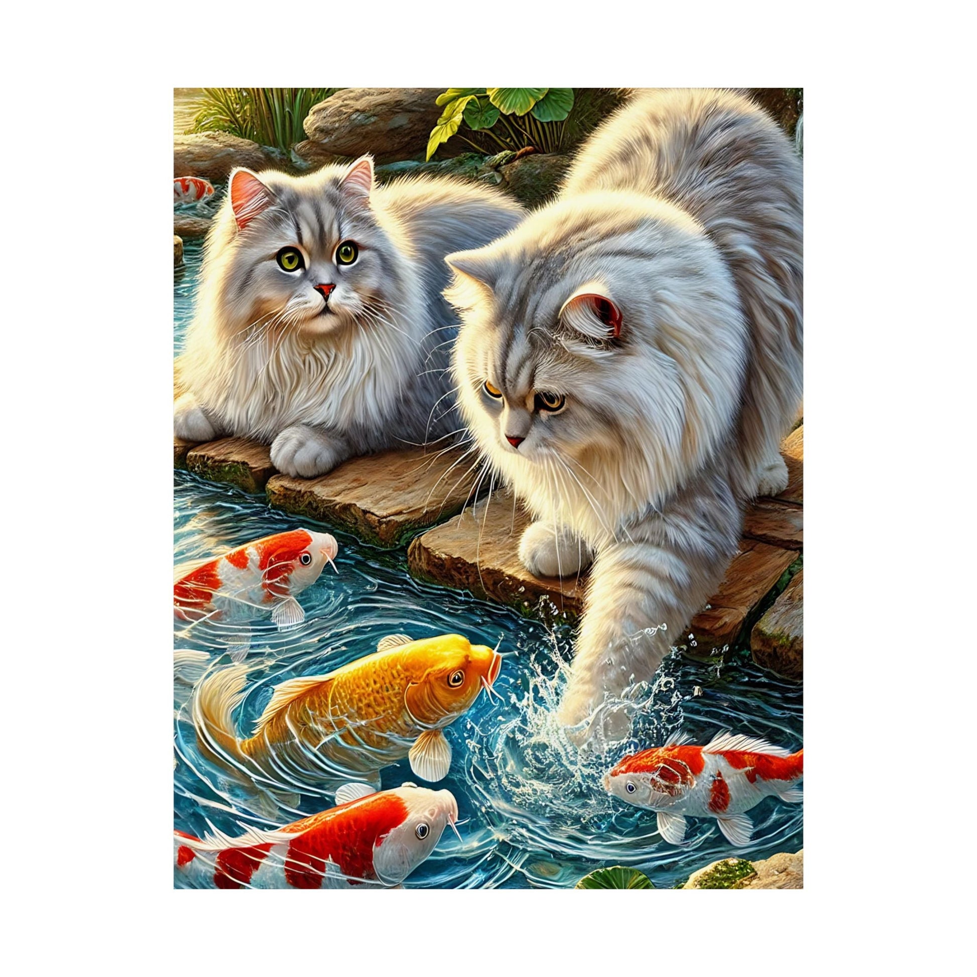 Charming Cat & Koi Pond Vertical Poster