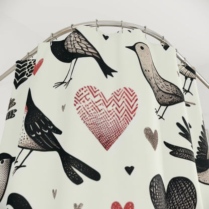 Charming Bird & Heart Shower Curtain