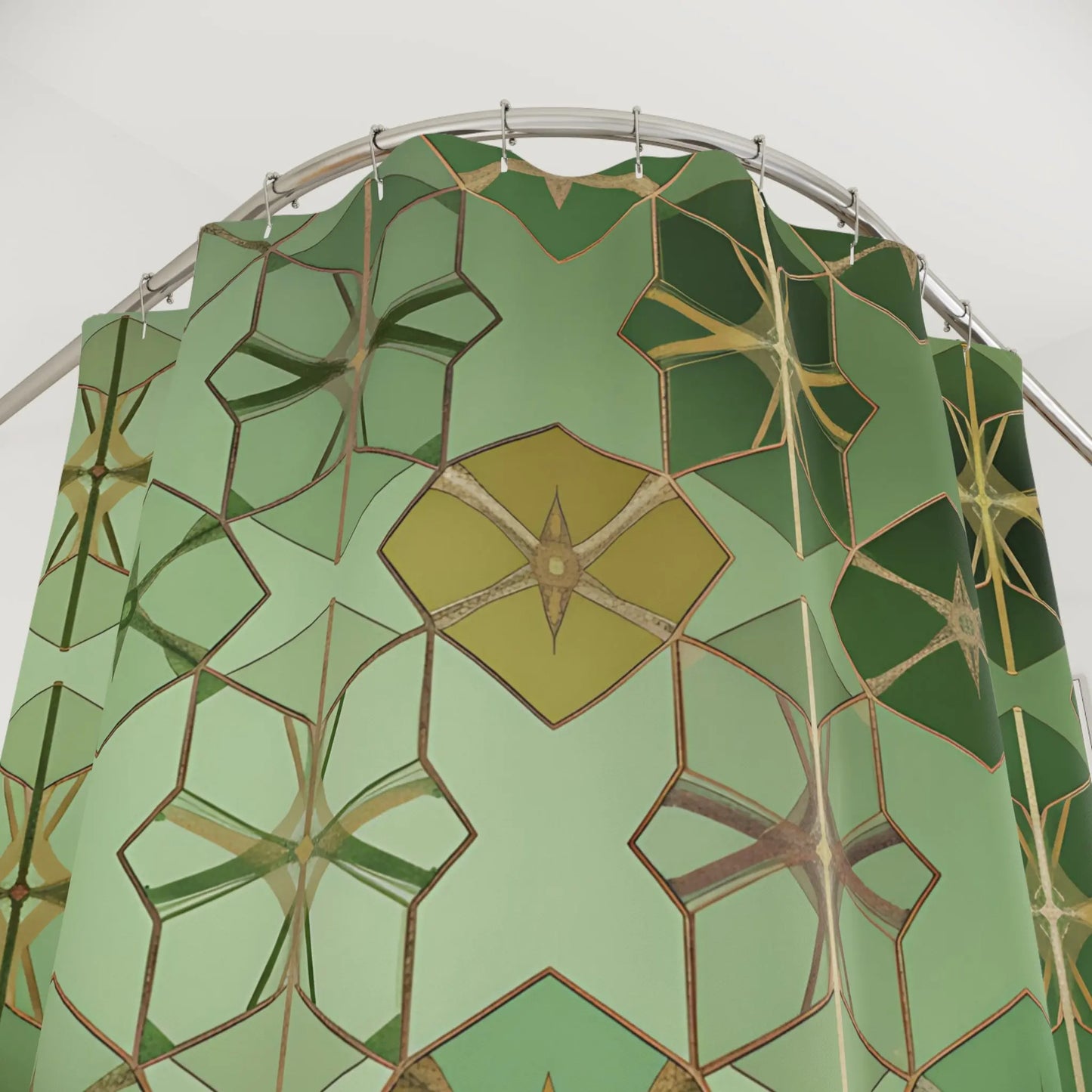 Green Geometric Star Pattern Shower Curtain