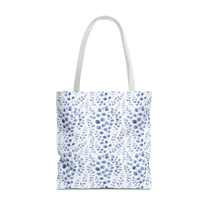 Blue Watercolor Dot Leaf Pattern Tote Bag