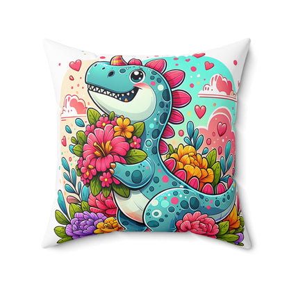 Playful Dinosaur Floral Pillow