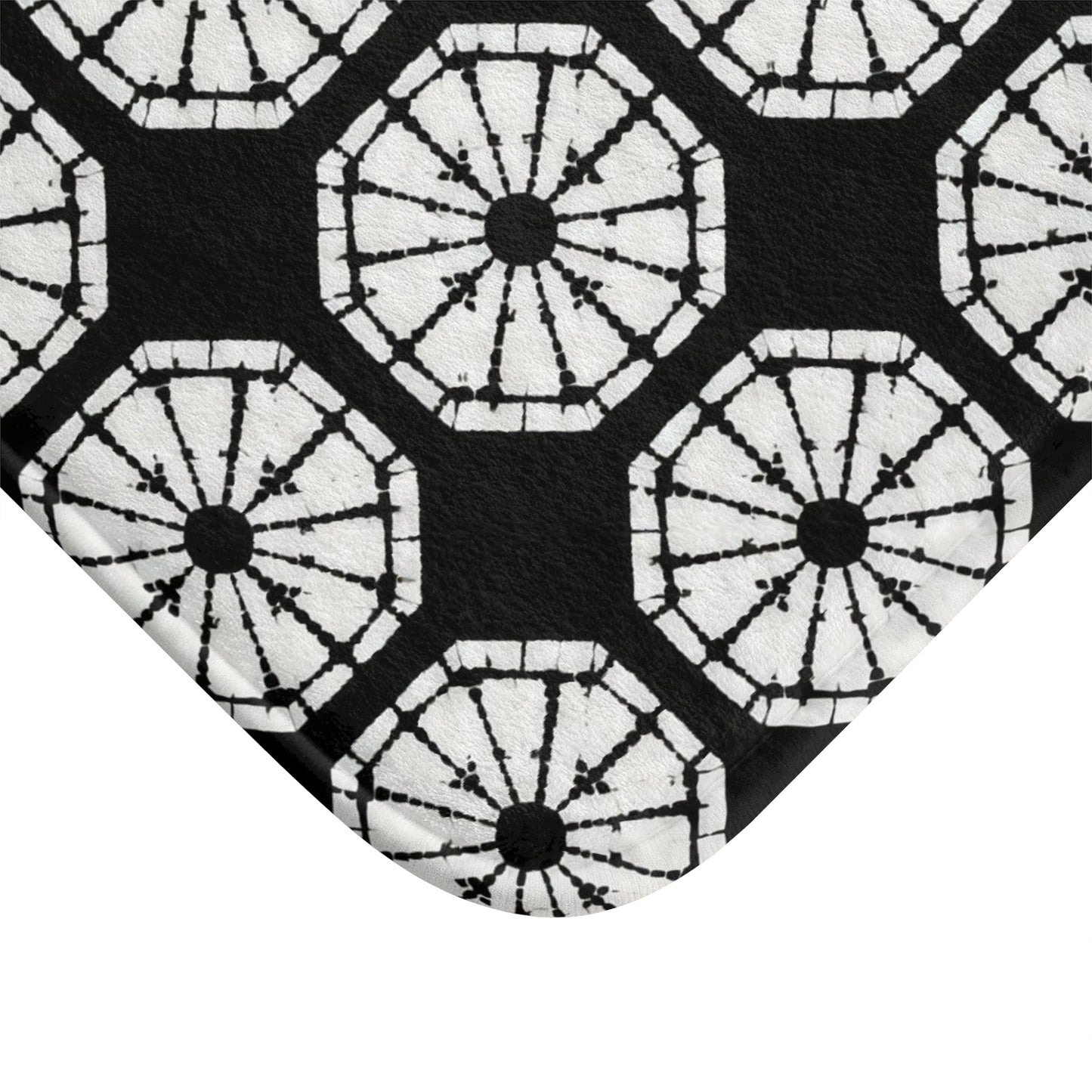 Japanese Shibori Bath Mat - Black + White Tie-Dye Pattern, Boho Bathroom Rug, Non-Slip, Spa Bathroom Decor