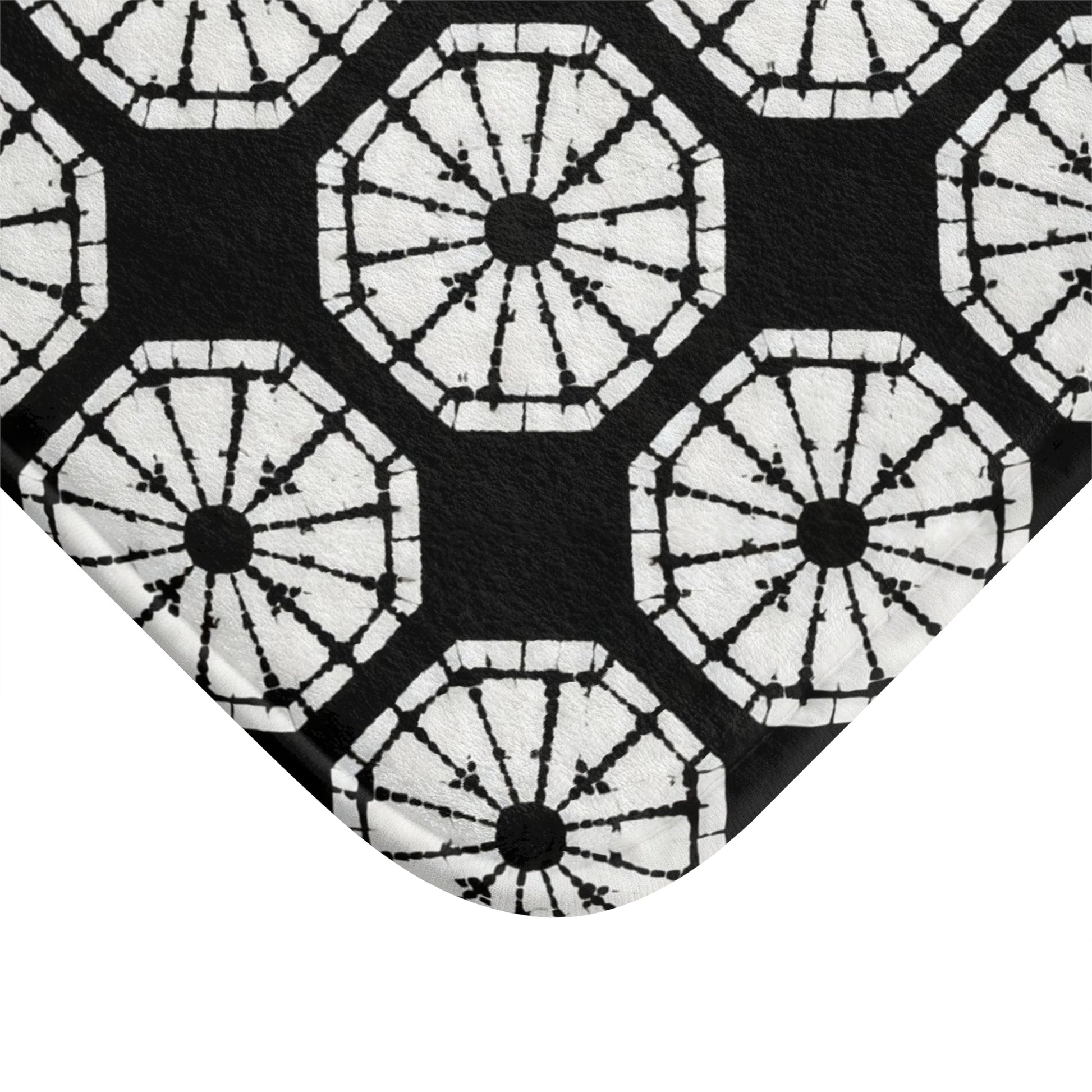 Japanese Shibori Bath Mat - Black + White Tie-Dye Pattern, Boho Bathroom Rug, Non-Slip, Spa Bathroom Decor