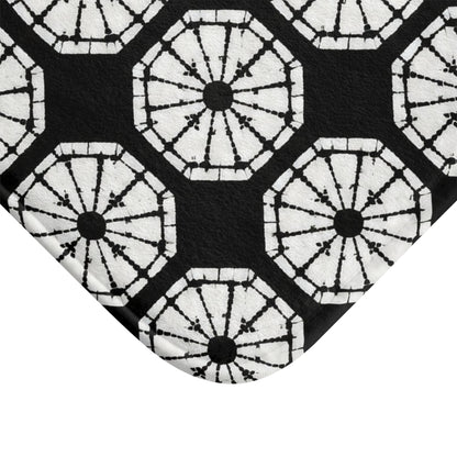 Japanese Shibori Bath Mat - Black + White Tie-Dye Pattern, Boho Bathroom Rug, Non-Slip, Spa Bathroom Decor