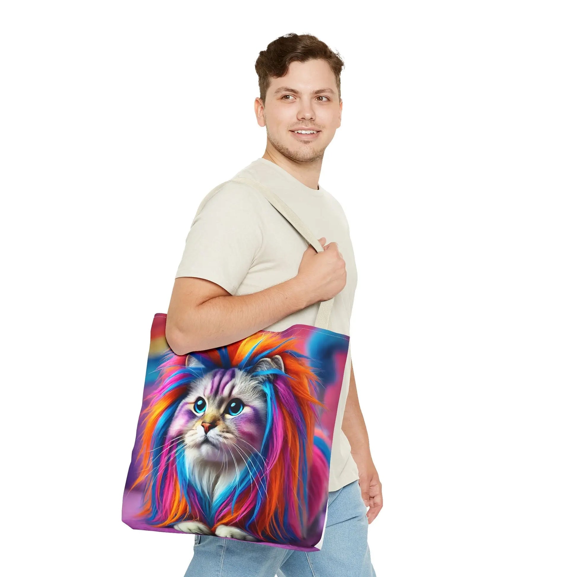 Colorful Rainbow Lion Cat Tote Bag