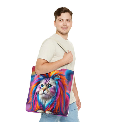 Colorful Rainbow Lion Cat Tote Bag