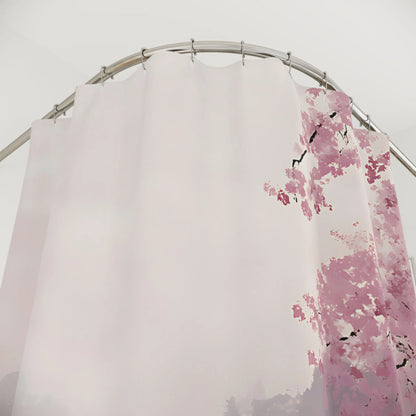 Misty Japanese Cherry Blossom Tree Shower Curtain