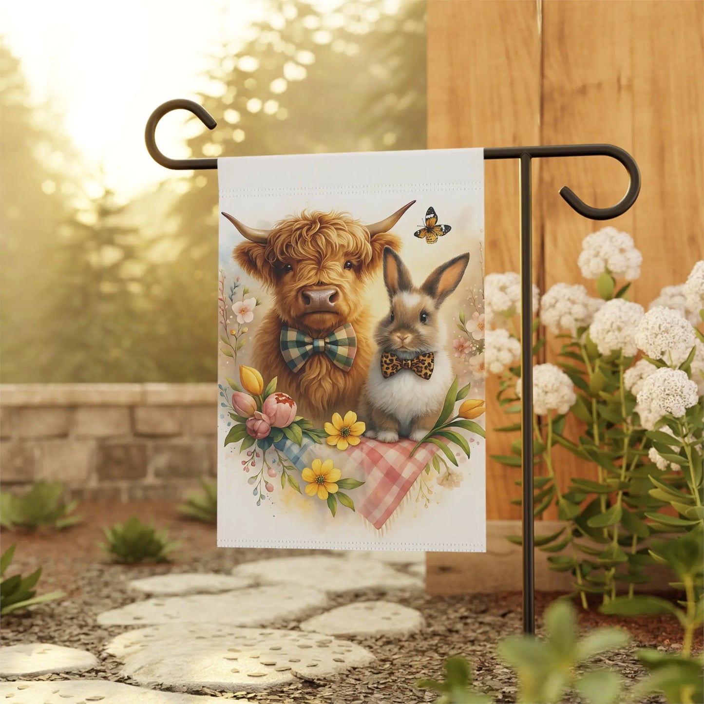 Charming Highland Cow Farmhouse Garden Banner