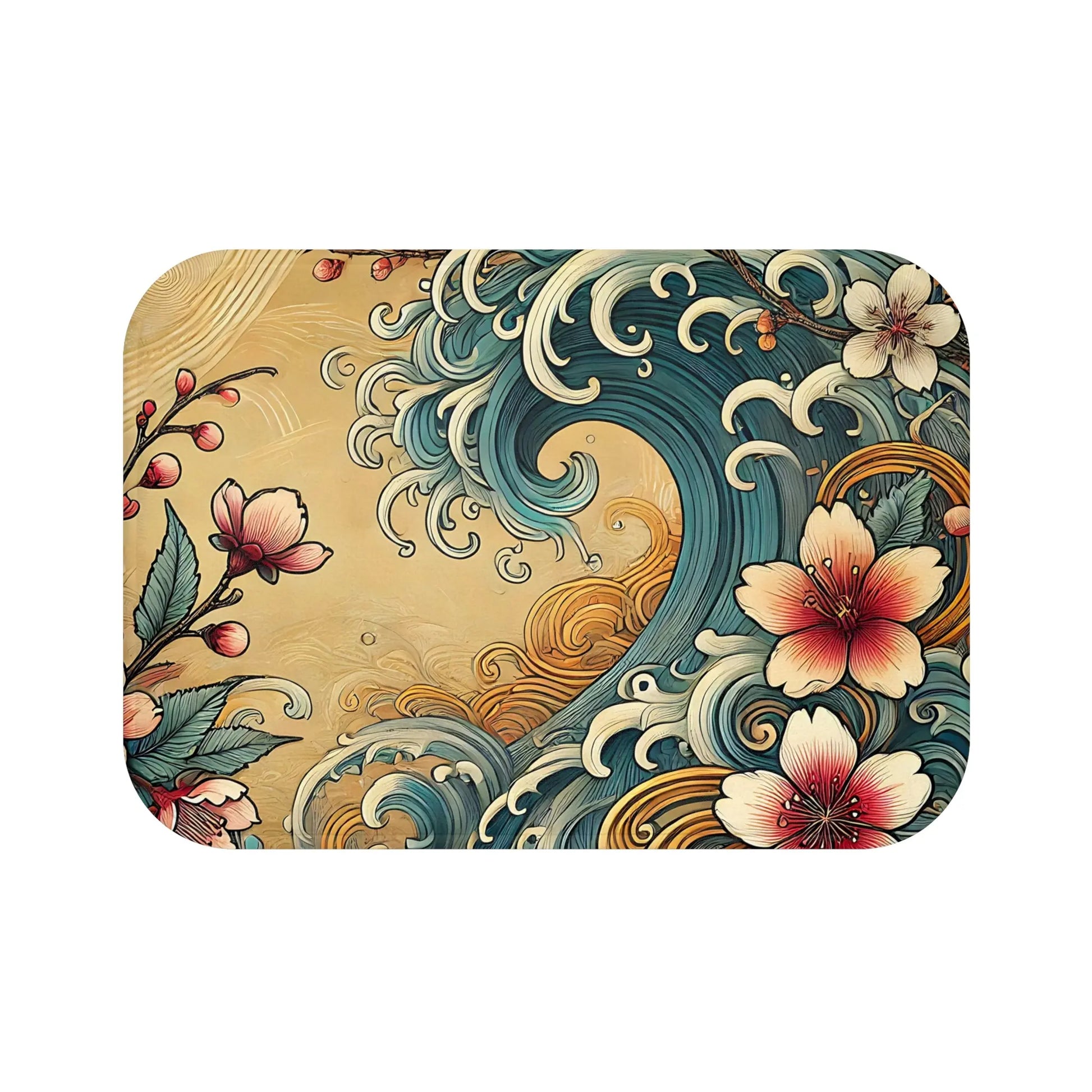 Artistic Floral Wave Bath Mat