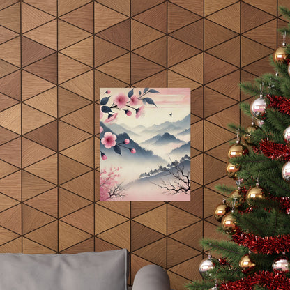 Cherry Blossom Mountain Art Poster