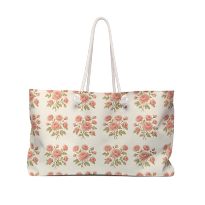 Vintage Pink Rose Pattern Weekender Bag