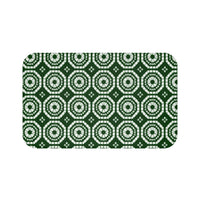 Japanese Shibori Bath Mat - Forest Green + White Tie-Dye Pattern, Boho Bathroom Rug, Non-Slip, Spa Bathroom Decor