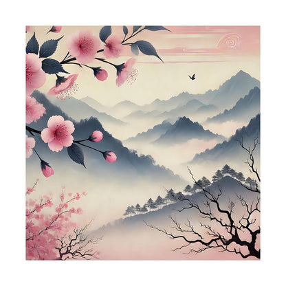 Cherry Blossom Mountain Art Poster
