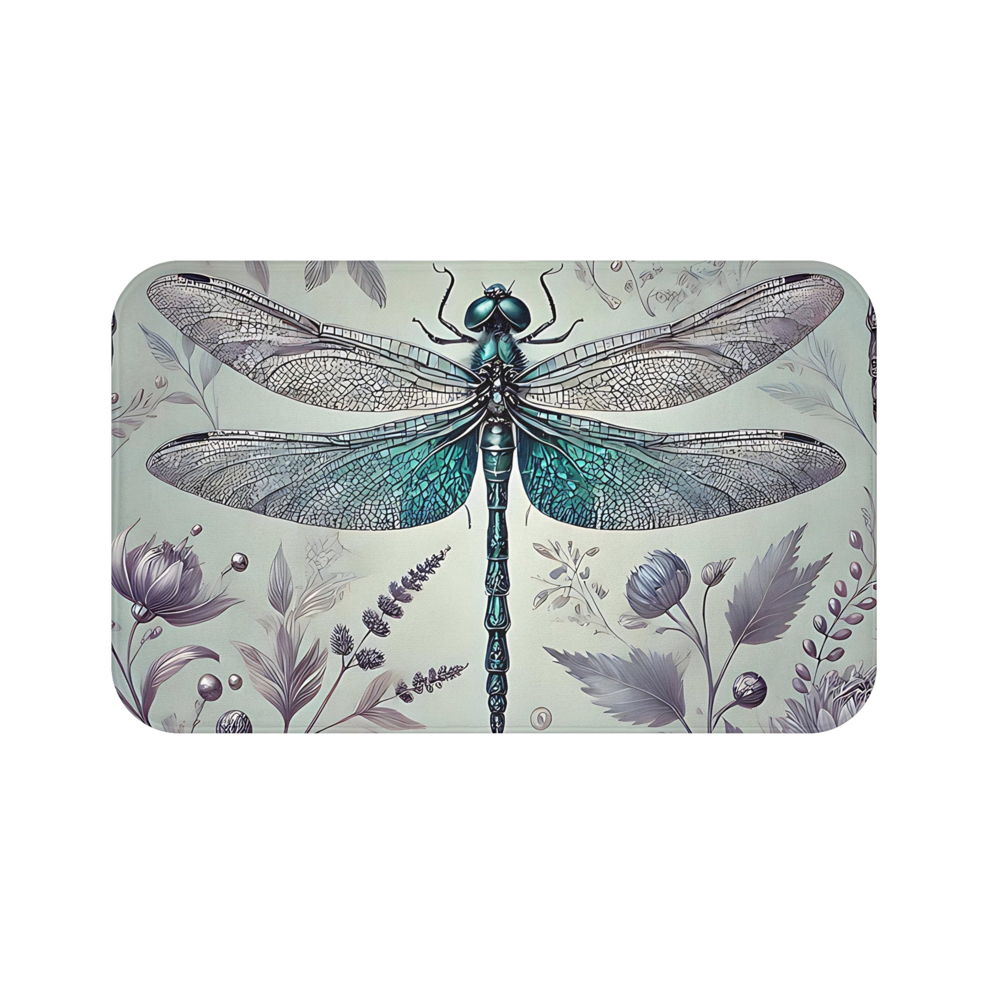 Nature-Inspired Bath Mat with Dragonfly Design