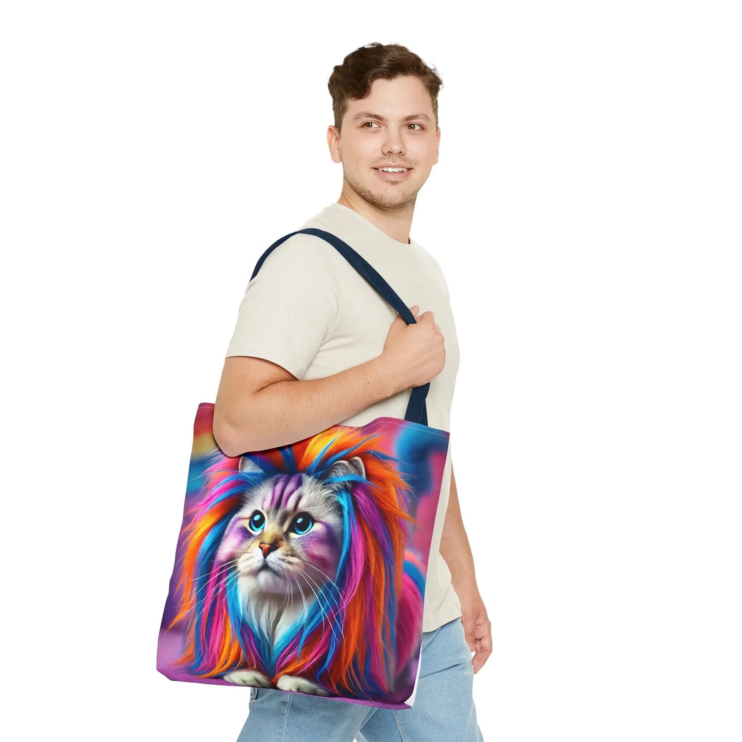 Colorful Rainbow Lion Cat Tote Bag