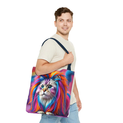 Colorful Rainbow Lion Cat Tote Bag
