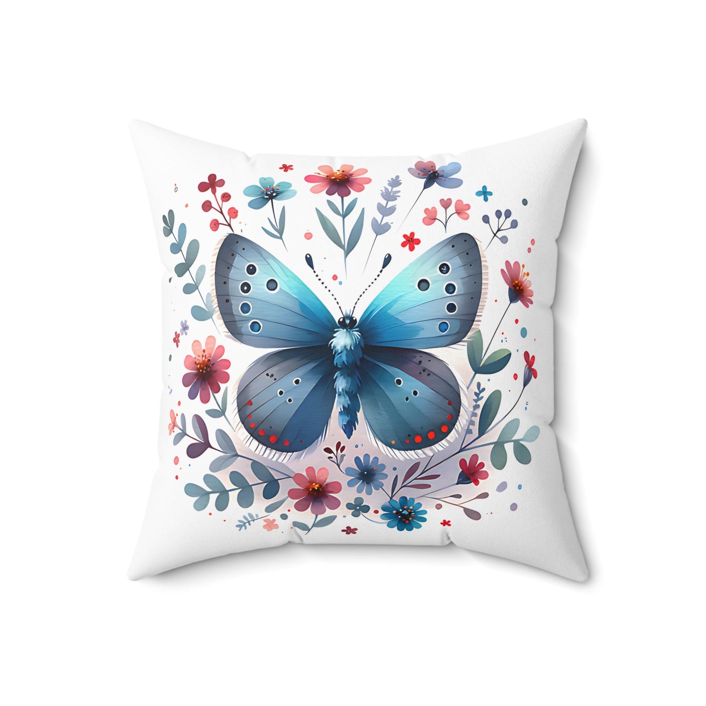 Blue Butterfly Floral Square Pillow