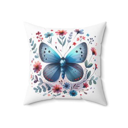 Blue Butterfly Floral Square Pillow