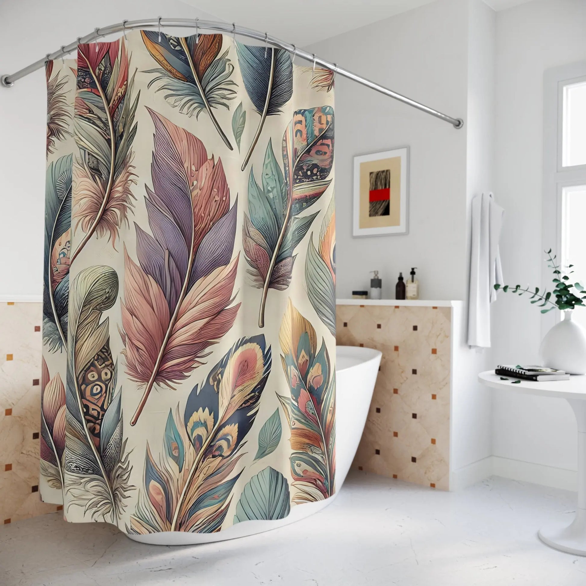 Feathers of Many Colors Shower Curtains