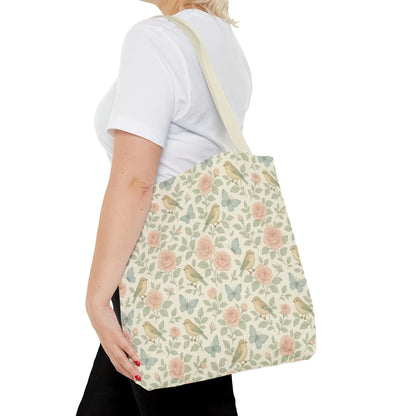 Vintage Rose and Bird Pattern Tote Bag