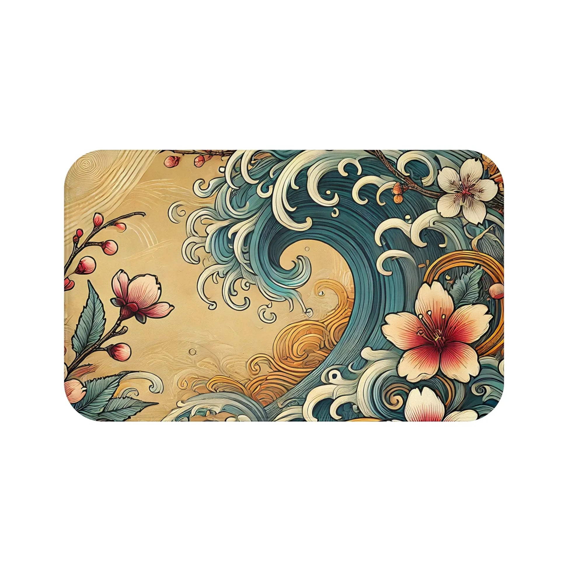 Artistic Floral Wave Bath Mat