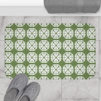 Japanese Shibori Bath Mat - Sage Green + White Tie-Dye Pattern, Boho Bathroom Rug, Non-Slip, Spa Bathroom Decor