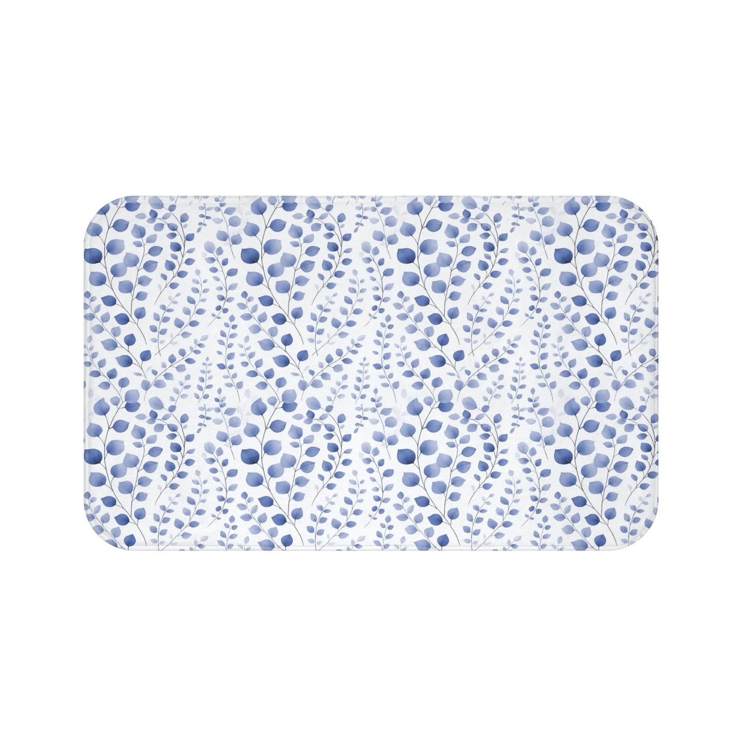 Blue Botanical Pattern Bath Mat