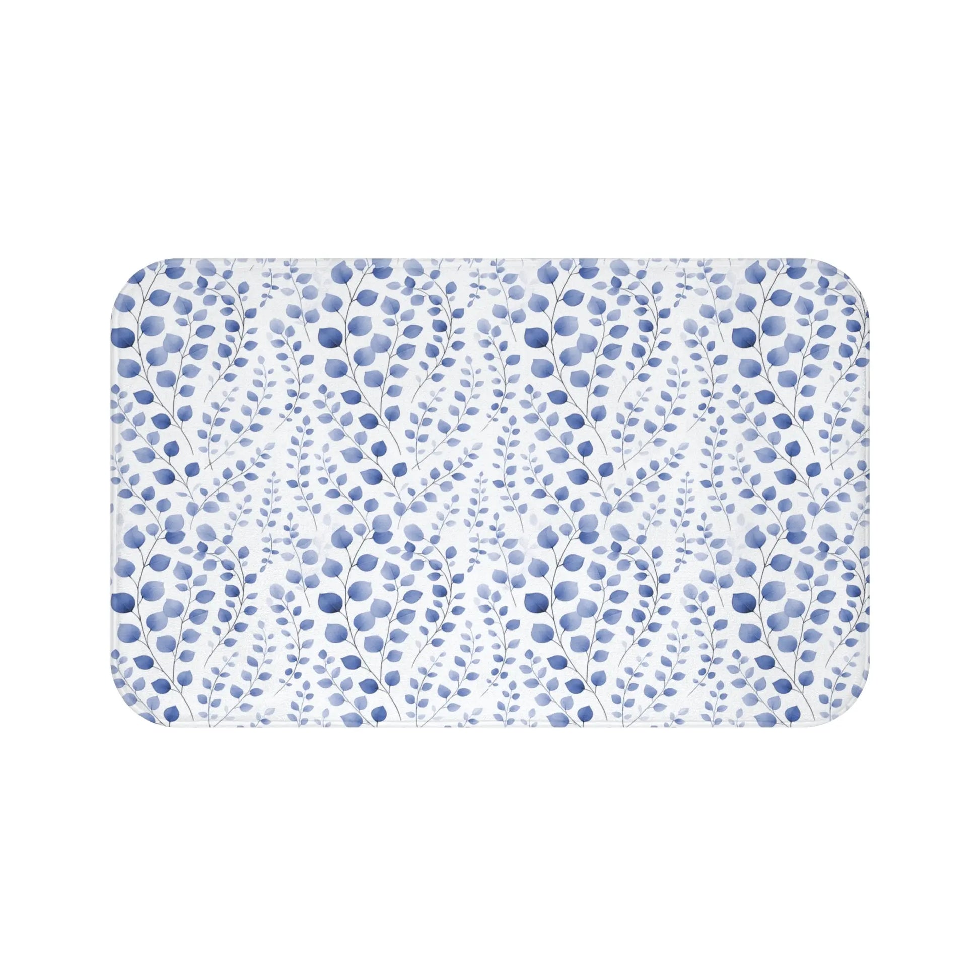Blue Botanical Pattern Bath Mat