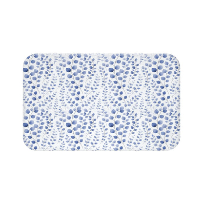 Blue Botanical Pattern Bath Mat