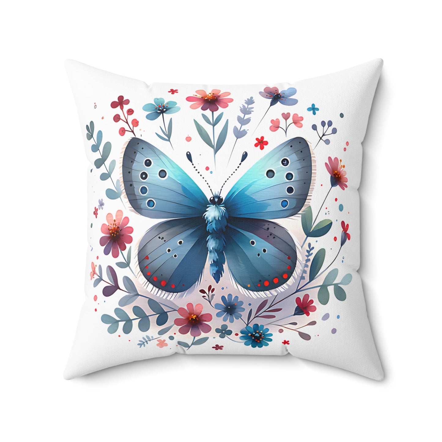 Blue Butterfly Floral Square Pillow