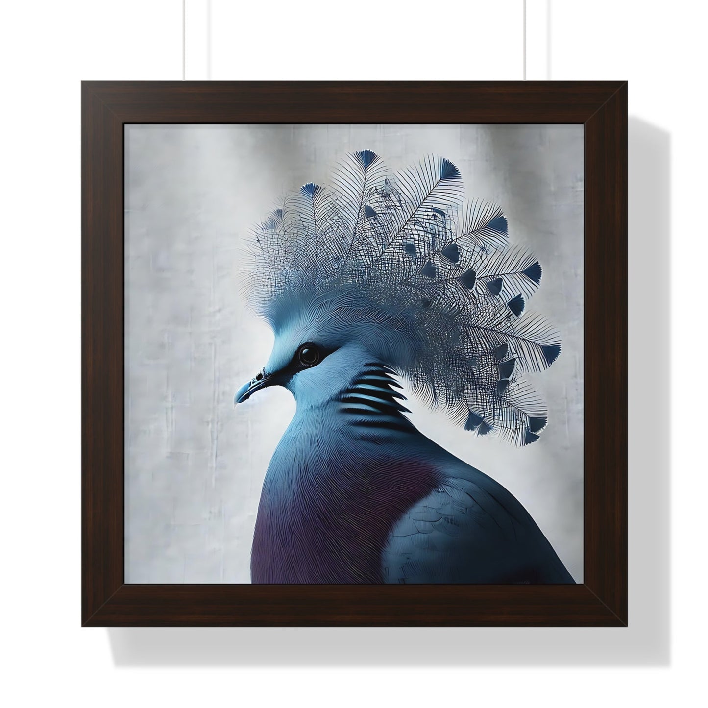 Elegant Framed Horizontal Poster of Crowned Pigeon Art
