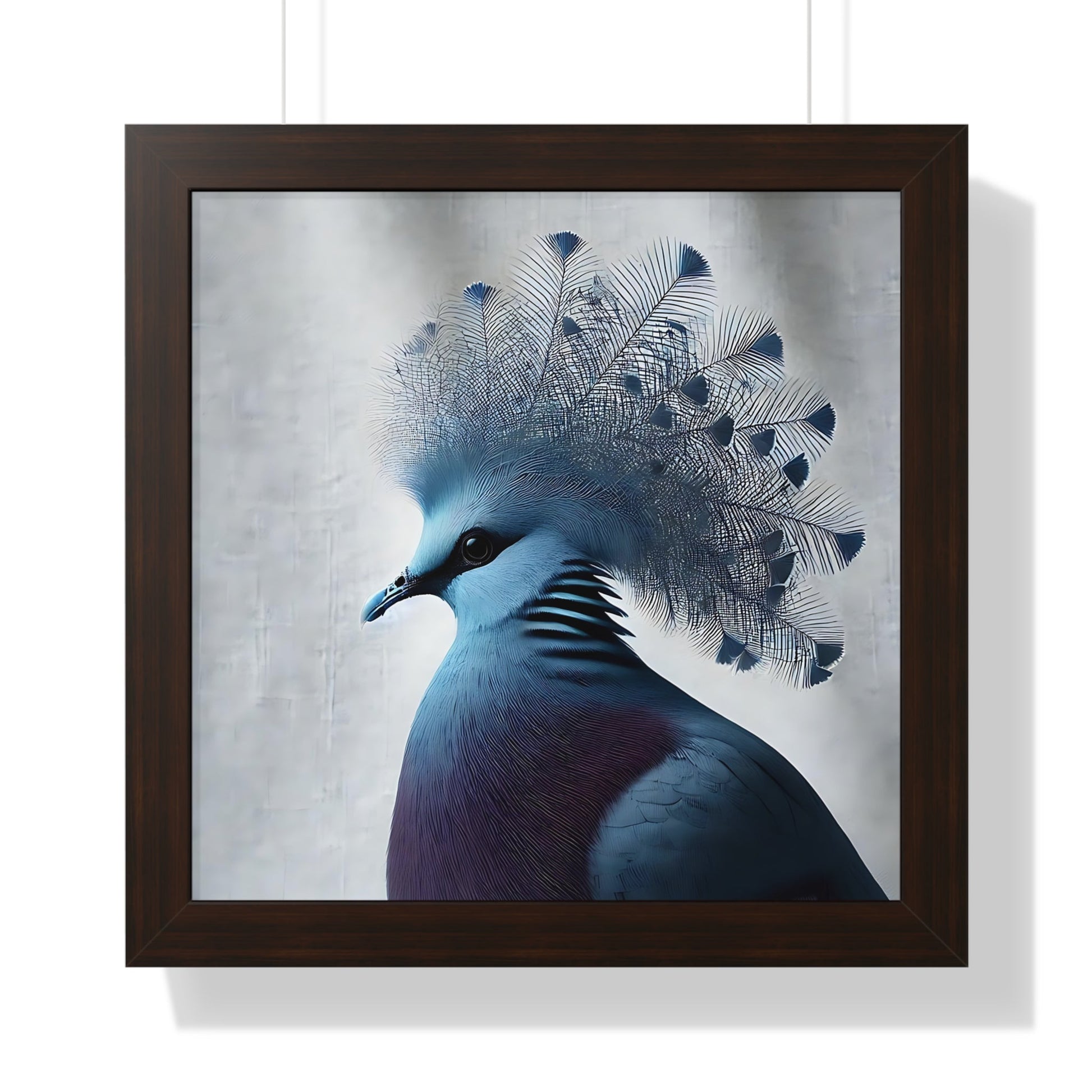 Elegant Framed Horizontal Poster of Crowned Pigeon Art