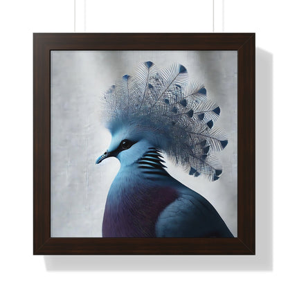 Elegant Framed Horizontal Poster of Crowned Pigeon Art