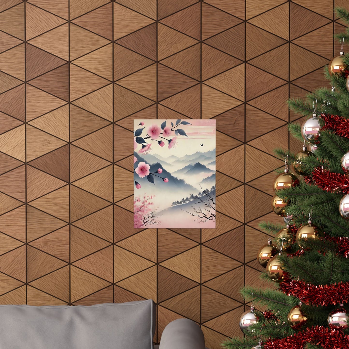 Cherry Blossom Mountain Art Poster