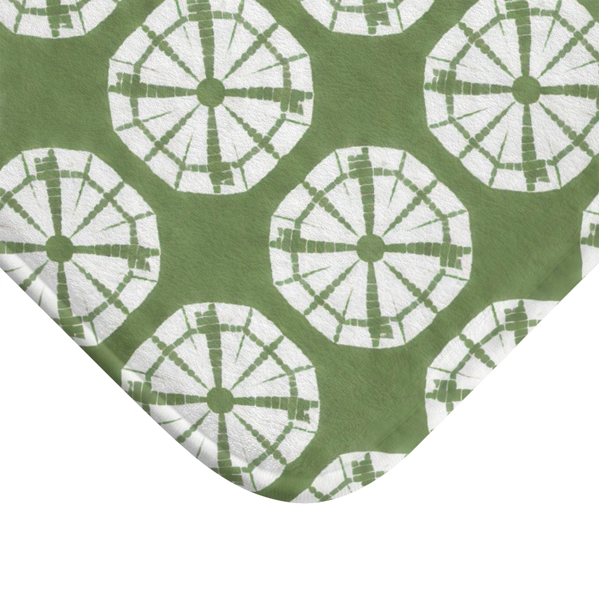 Japanese Shibori Bath Mat - Sage Green + White Tie-Dye Pattern, Boho Bathroom Rug, Non-Slip, Spa Bathroom Decor