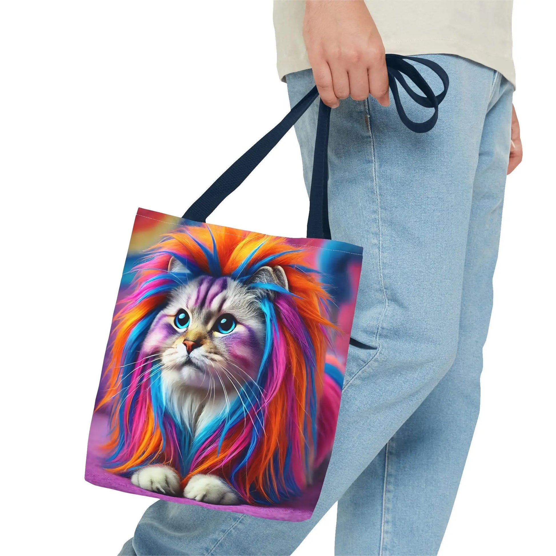 Colorful Rainbow Lion Cat Tote Bag