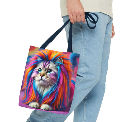 Colorful Rainbow Lion Cat Tote Bag